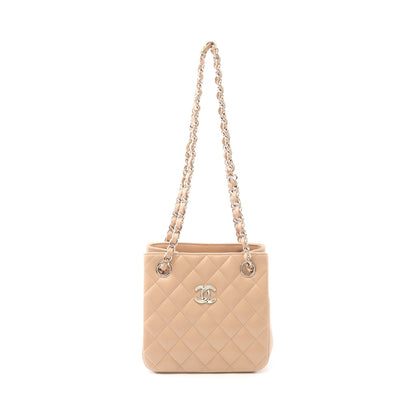 ミニ チェーンバケット マトラッセ チェーンショルダーバッグ ラムスキン ベージュ ゴールド金具 シャネル バッグ CHANEL