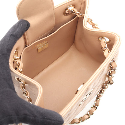 ミニ チェーンバケット マトラッセ チェーンショルダーバッグ ラムスキン ベージュ ゴールド金具 シャネル バッグ CHANEL