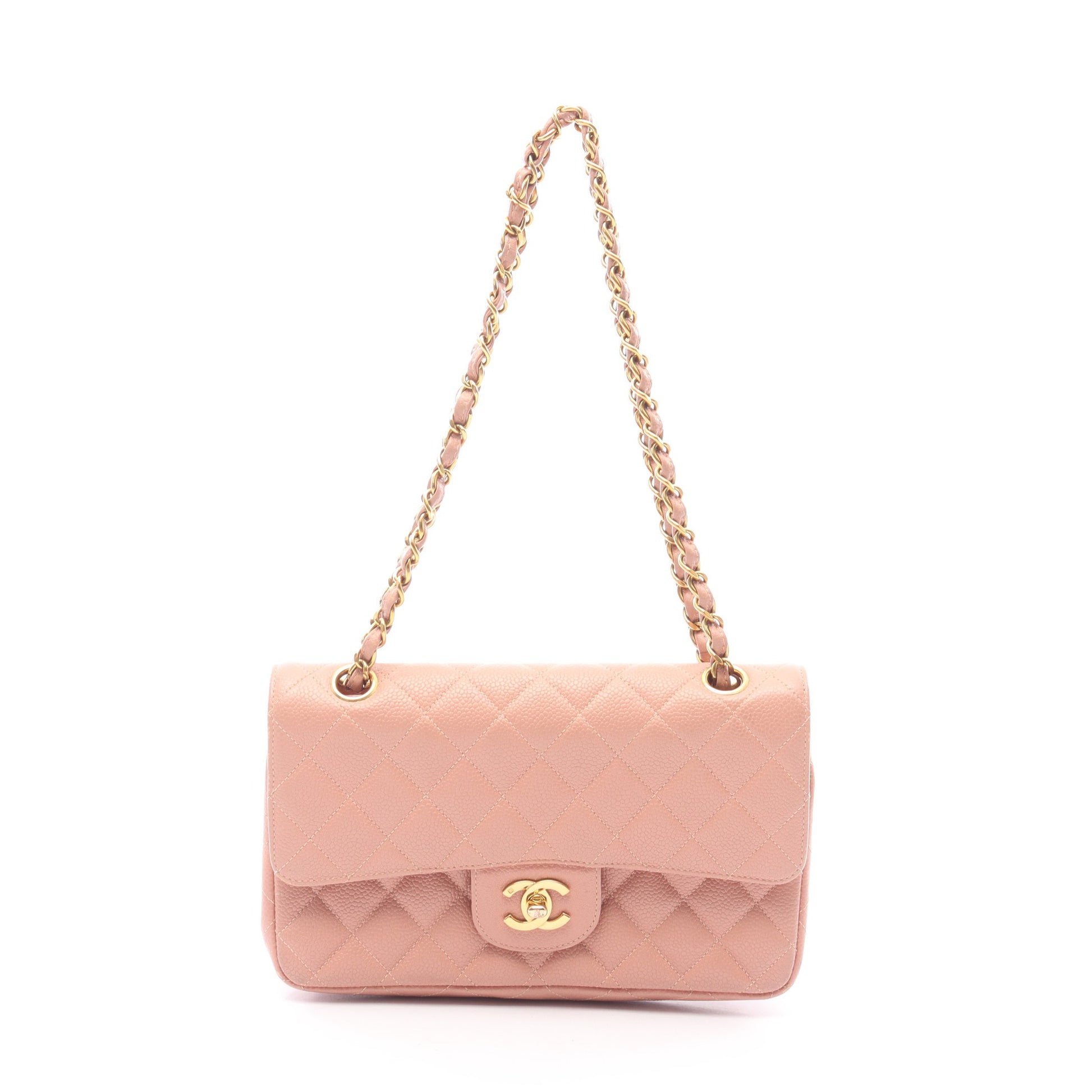 マトラッセ Wフラップ Wチェーンショルダーバッグ キャビアスキン ピンク ゴールド金具 シャネル バッグ CHANEL