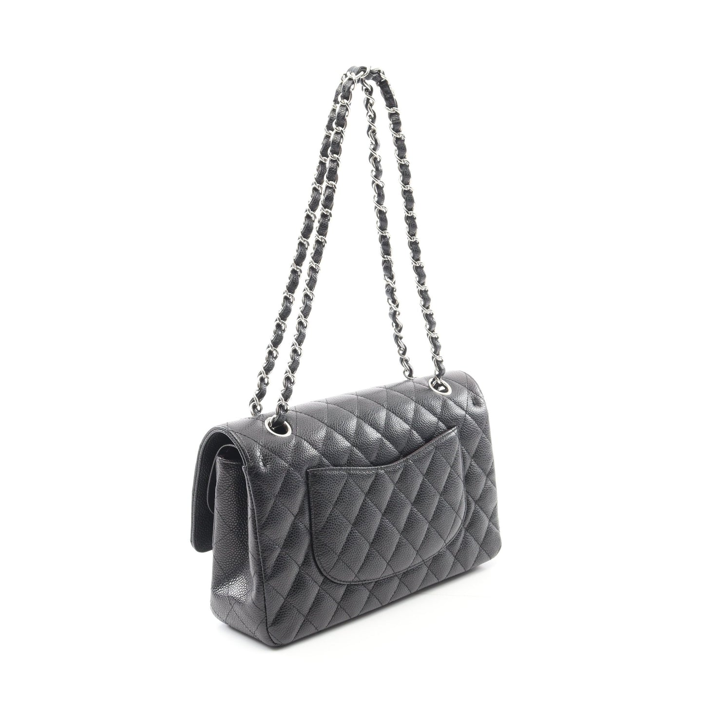 マトラッセ Wフラップ Wチェーンショルダーバッグ キャビアスキン ブラック シルバー金具 シャネル バッグ CHANEL