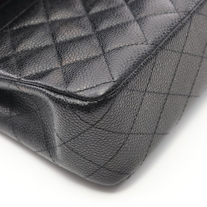 マトラッセ Wフラップ Wチェーンショルダーバッグ キャビアスキン ブラック シルバー金具 シャネル バッグ CHANEL