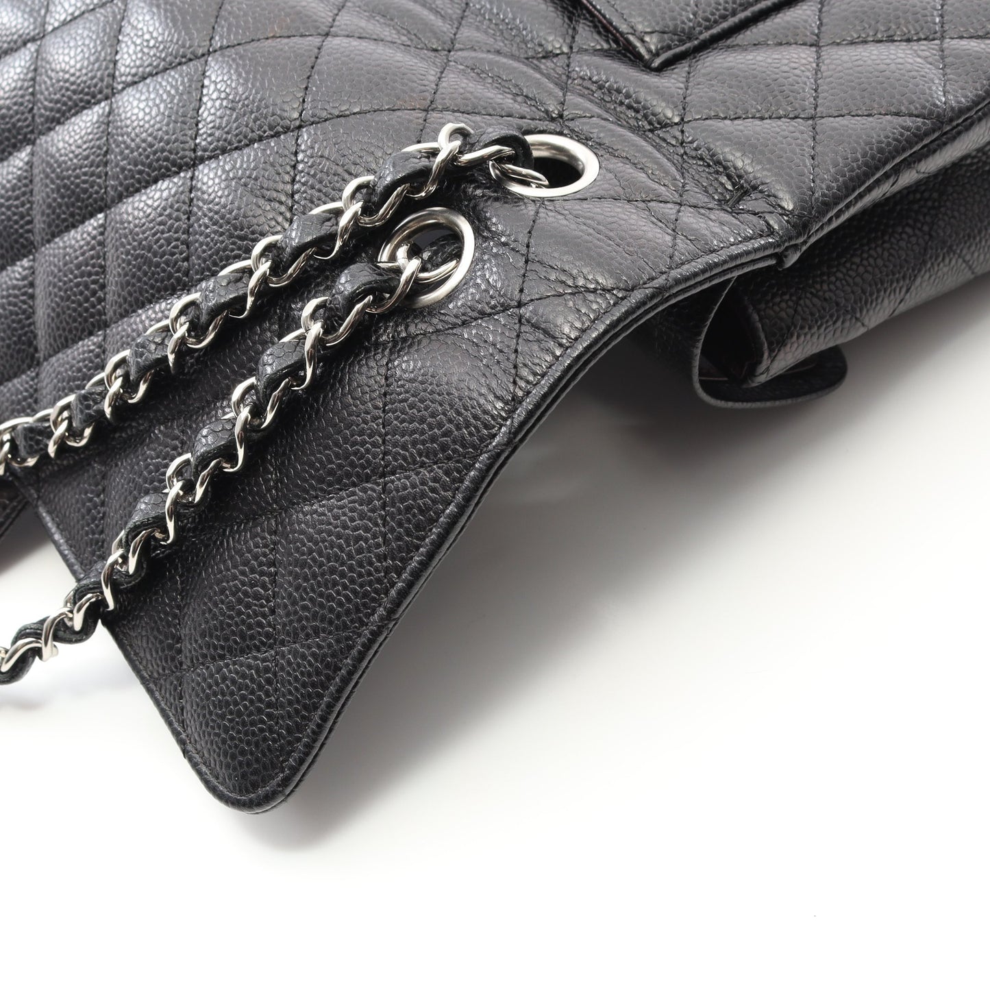 マトラッセ Wフラップ Wチェーンショルダーバッグ キャビアスキン ブラック シルバー金具 シャネル バッグ CHANEL