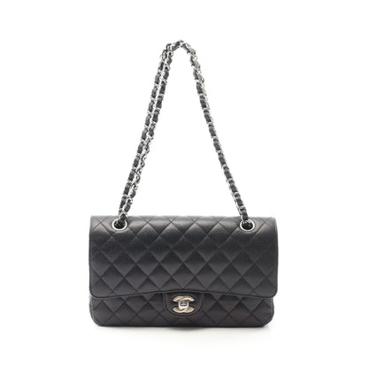 マトラッセ Wフラップ Wチェーンショルダーバッグ キャビアスキン ブラック シルバー金具 シャネル バッグ CHANEL