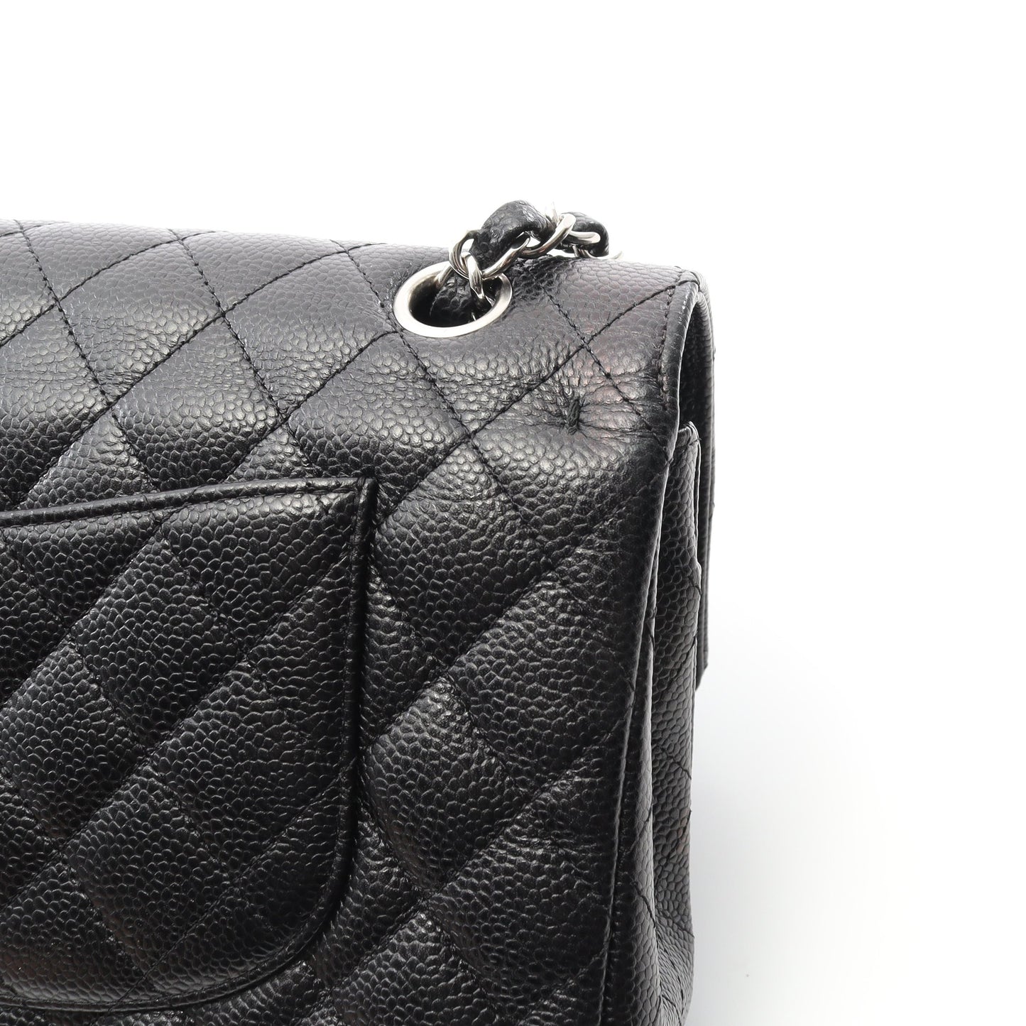 マトラッセ Wフラップ Wチェーンショルダーバッグ キャビアスキン ブラック シルバー金具 シャネル バッグ CHANEL