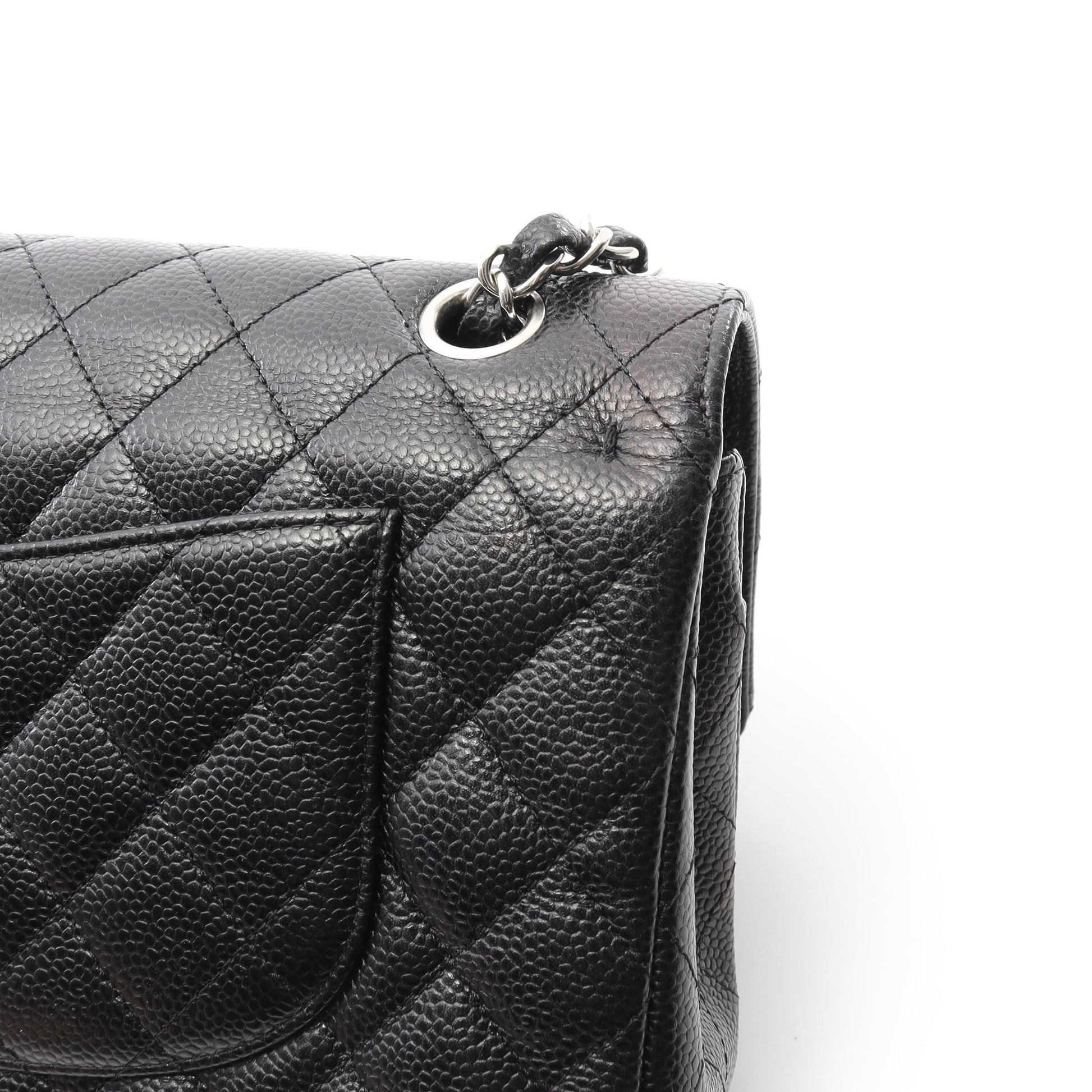 マトラッセ Wフラップ Wチェーンショルダーバッグ キャビアスキン ブラック シルバー金具 シャネル バッグ CHANEL