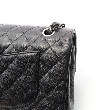 マトラッセ Wフラップ Wチェーンショルダーバッグ キャビアスキン ブラック シルバー金具 シャネル バッグ CHANEL