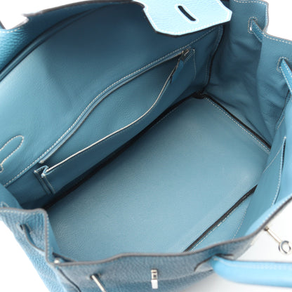 バーキン35 ブルージーン ハンドバッグ トゴ ブルー シルバー金具 □M刻印 エルメス バッグ HERMES