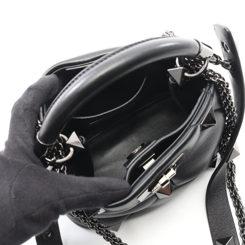 ローマンスタッズ ハンドバッグ レザー ブラック 2WAY ヴァレンティノ