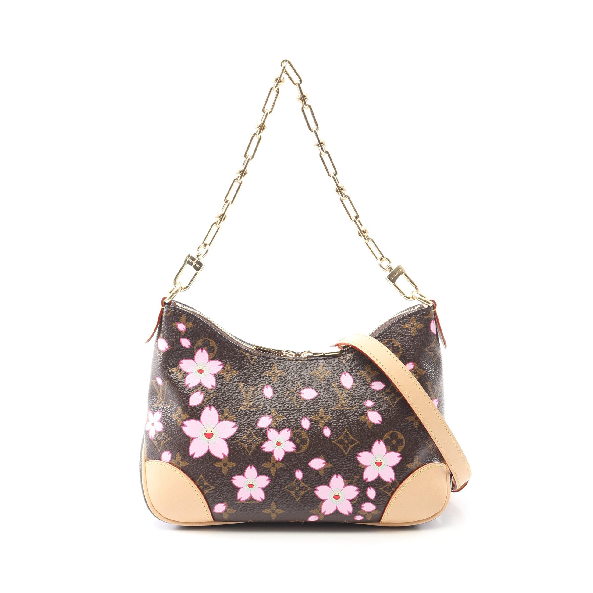 LOUIS VUITTON × 村上隆 ブーローニュ PM モノグラム サクラブラウン チェーンハンドバッグ PVC レザー ブラウン マルチカラー 2WAY ルイヴィトン バッグ LOUIS VUITTON
