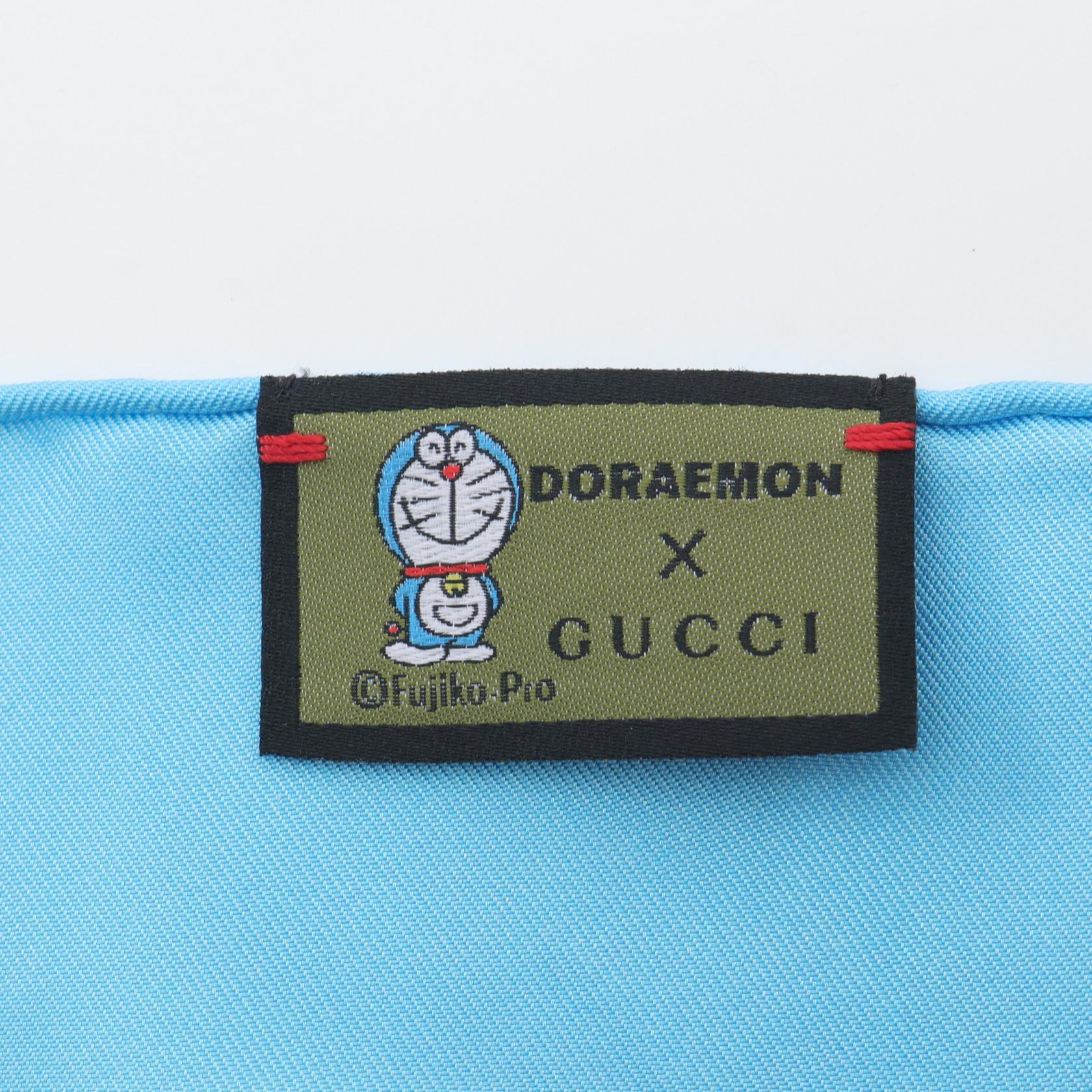 GUCCI × ドラえもん スカーフ 花柄 シルク ライトブルー マルチカラー グッチ 財布・小物 GUCCI