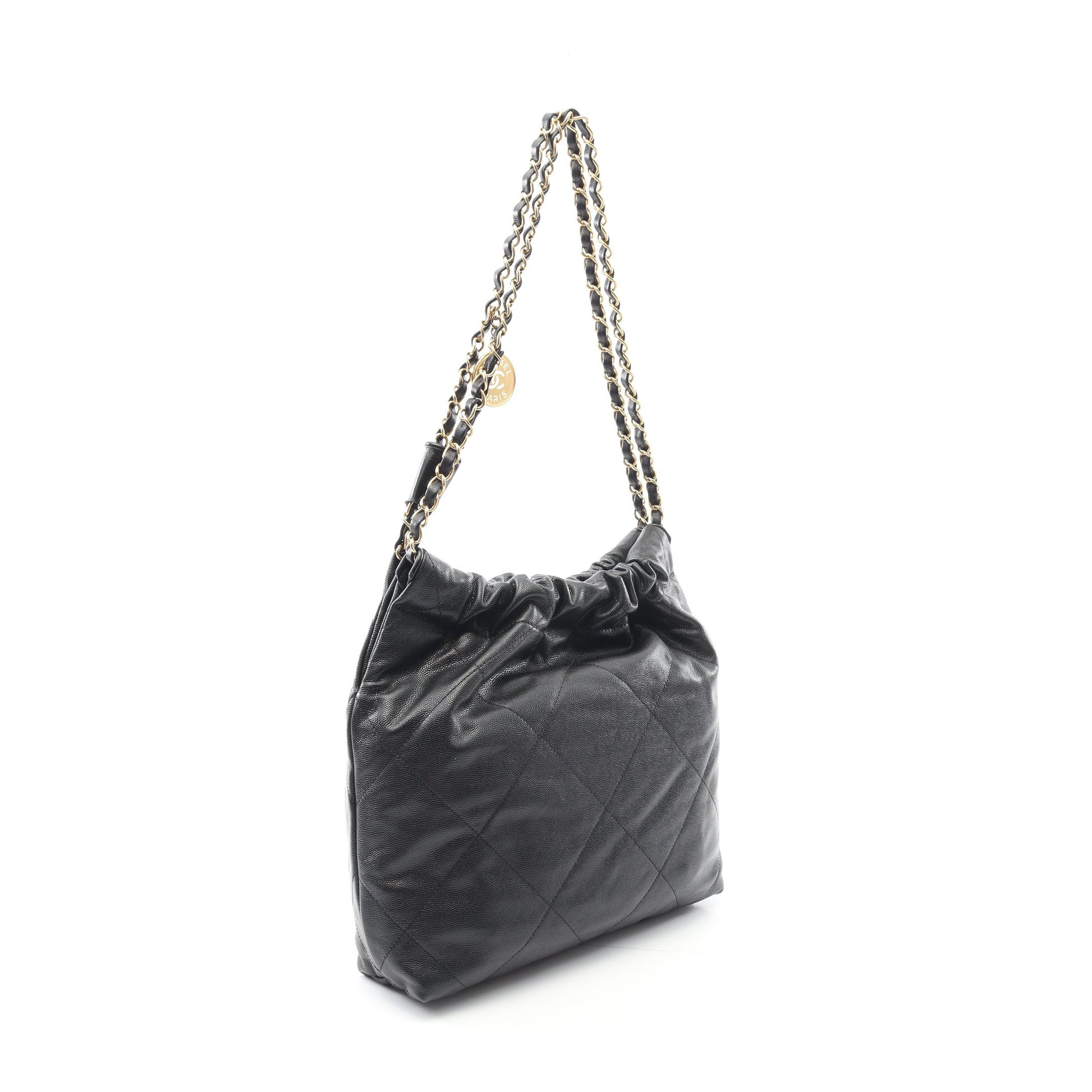 マトラッセ シャネル22 スモール チェーンショルダーバッグ キャビアスキン ブラック ゴールド金具 シャネル バッグ CHANEL