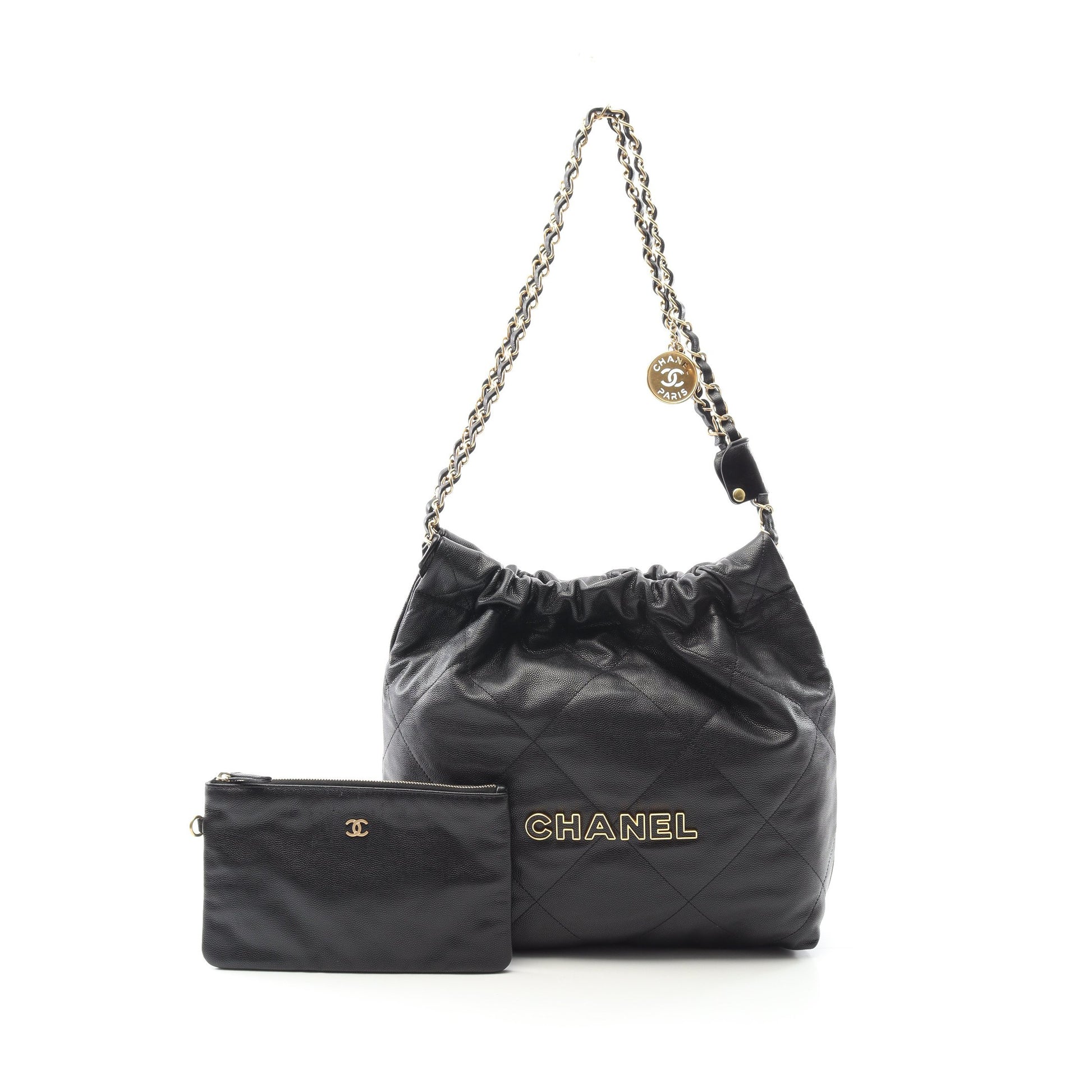 マトラッセ シャネル22 スモール チェーンショルダーバッグ キャビアスキン ブラック ゴールド金具 シャネル バッグ CHANEL