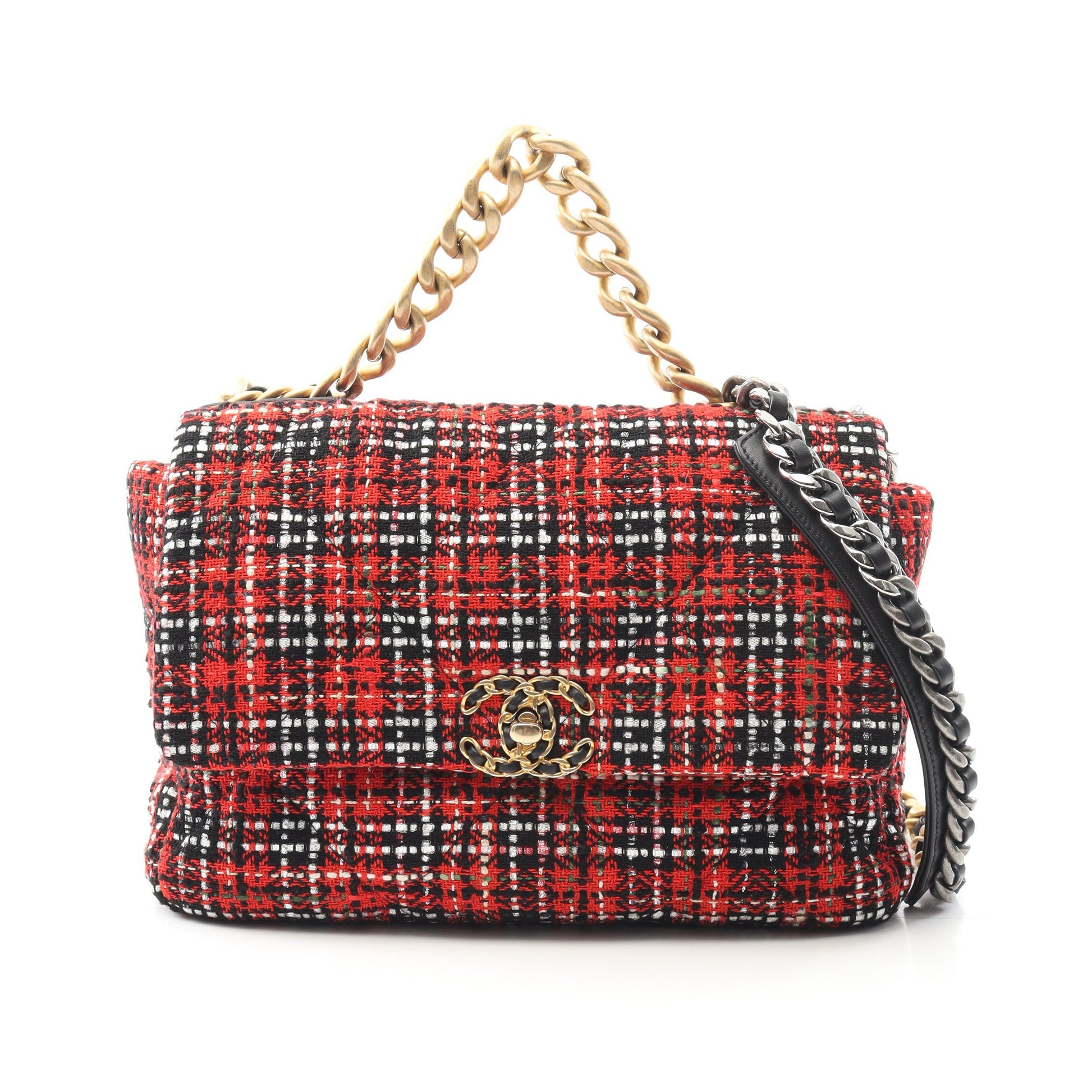 19 ディズヌフ マトラッセ チェーンショルダーバッグ ツイード レザー レッド ブラック コンビ金具 シャネル バッグ CHANEL