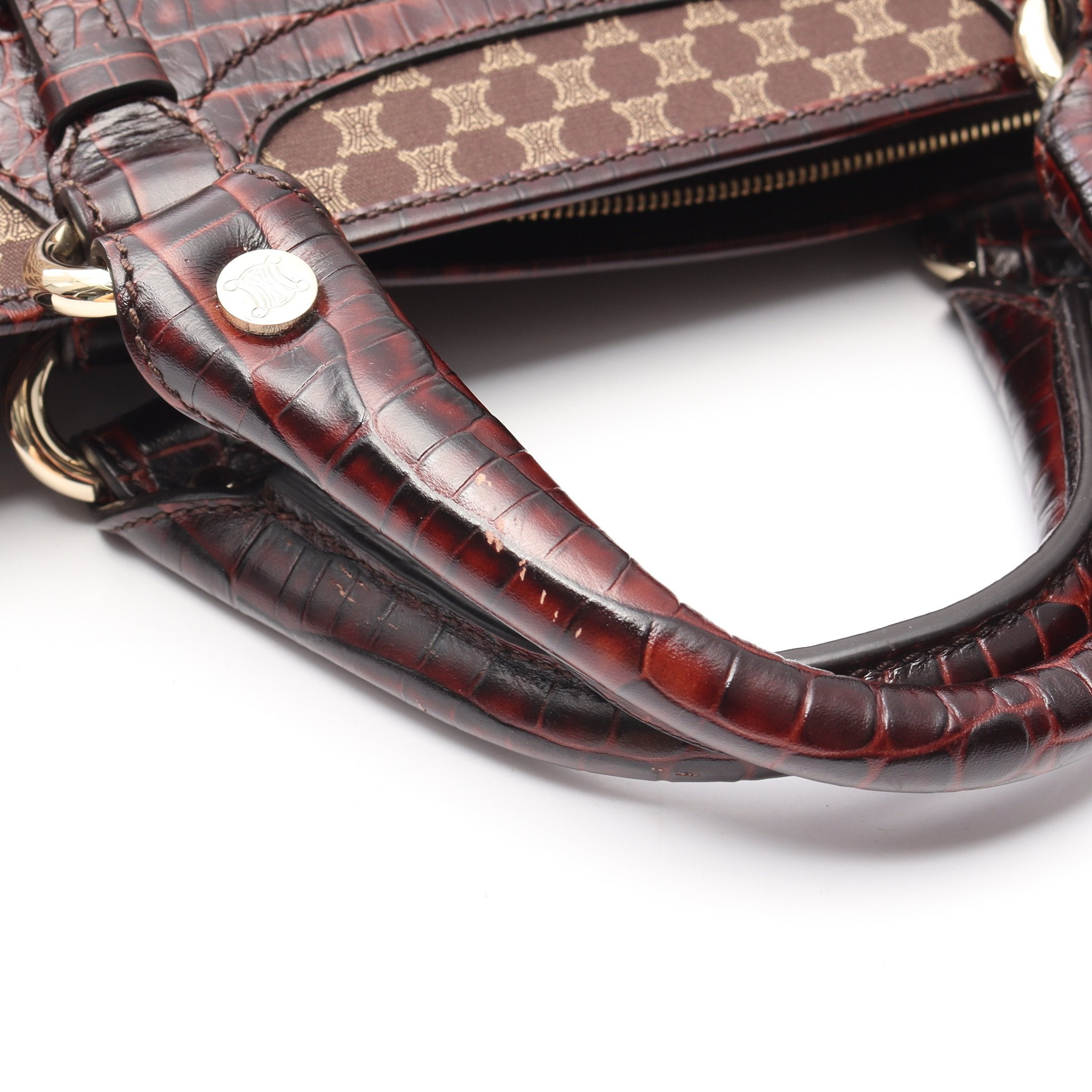 CELINE ハンドバッグ　ブギーバッグ　クロコ型押し　マカダム柄　トリオンフ CELINE 》 セリーヌ ブギーバッグ ハンドバッグ ジャガード織 マカダム