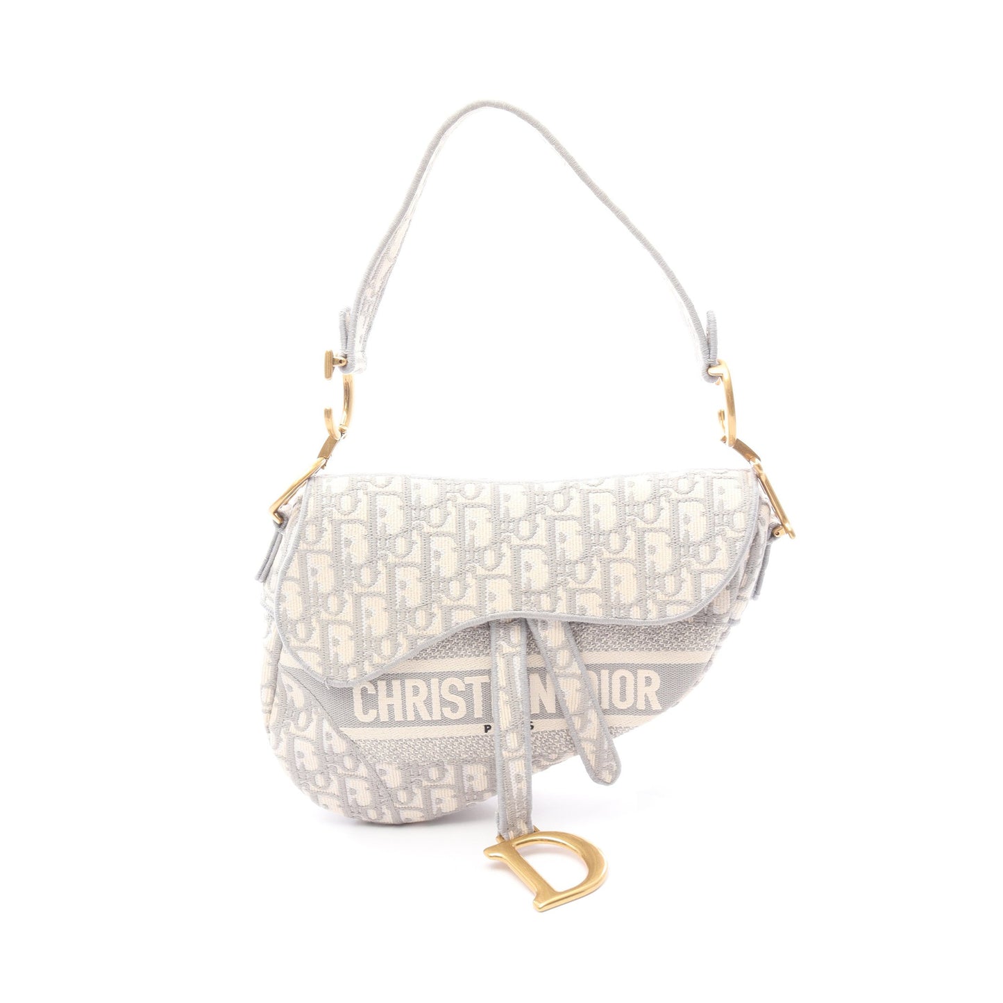 サドルバッグ オブリーク エンブロイダリー ハンドバッグ キャンバス ライトグレー クリスチャンディオール バッグ Christian Dior