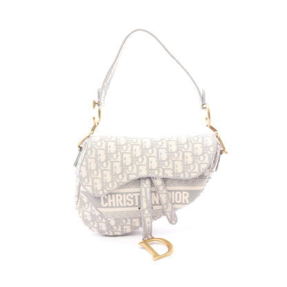 サドルバッグ オブリーク エンブロイダリー ハンドバッグ キャンバス ライトグレー クリスチャンディオール バッグ Christian Dior