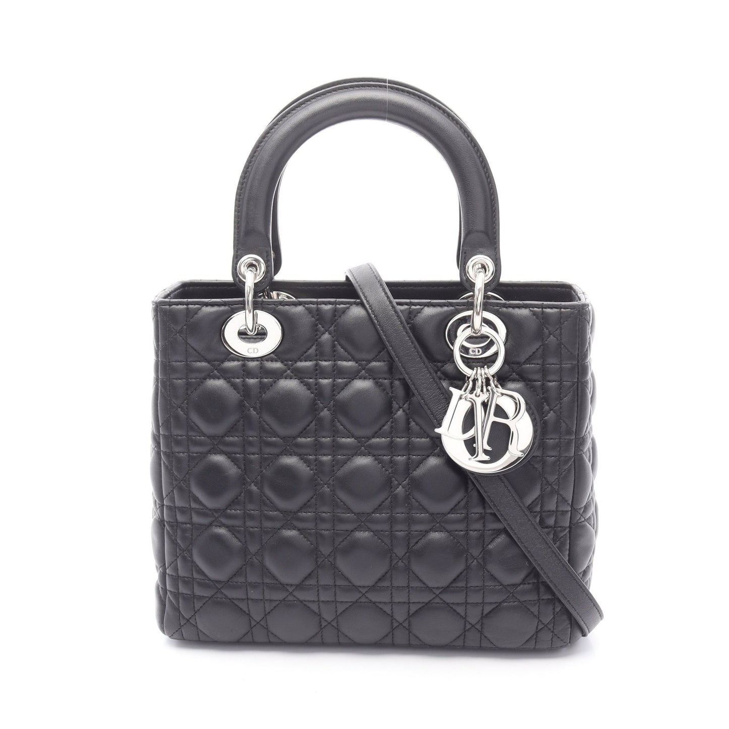 LADY DIOR レディディオール カナージュ ハンドバッグ レザー ブラック 2WAY クリスチャンディオール バッグ Christian Dior