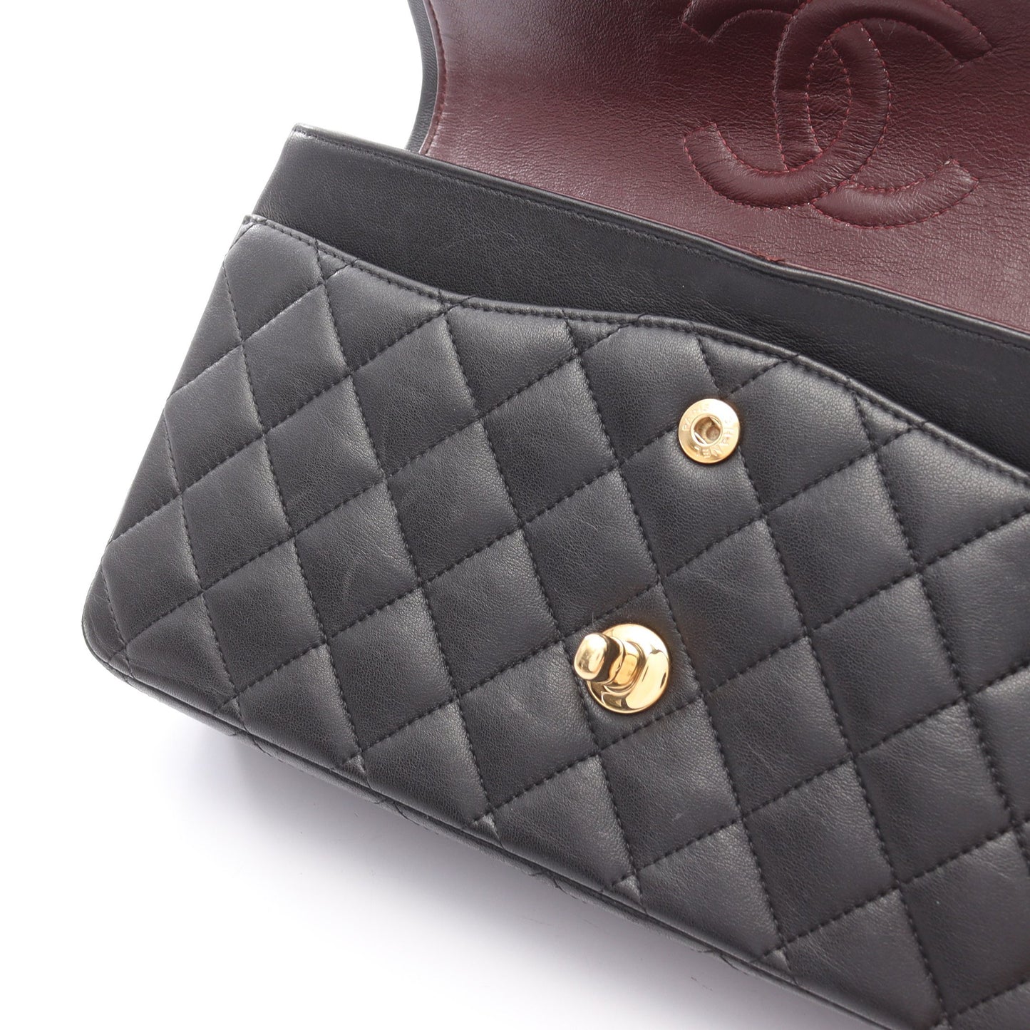 マトラッセ ダブルフラップ Wチェーンショルダーバッグ ラムスキン ブラック ゴールド金具 シャネル バッグ CHANEL
