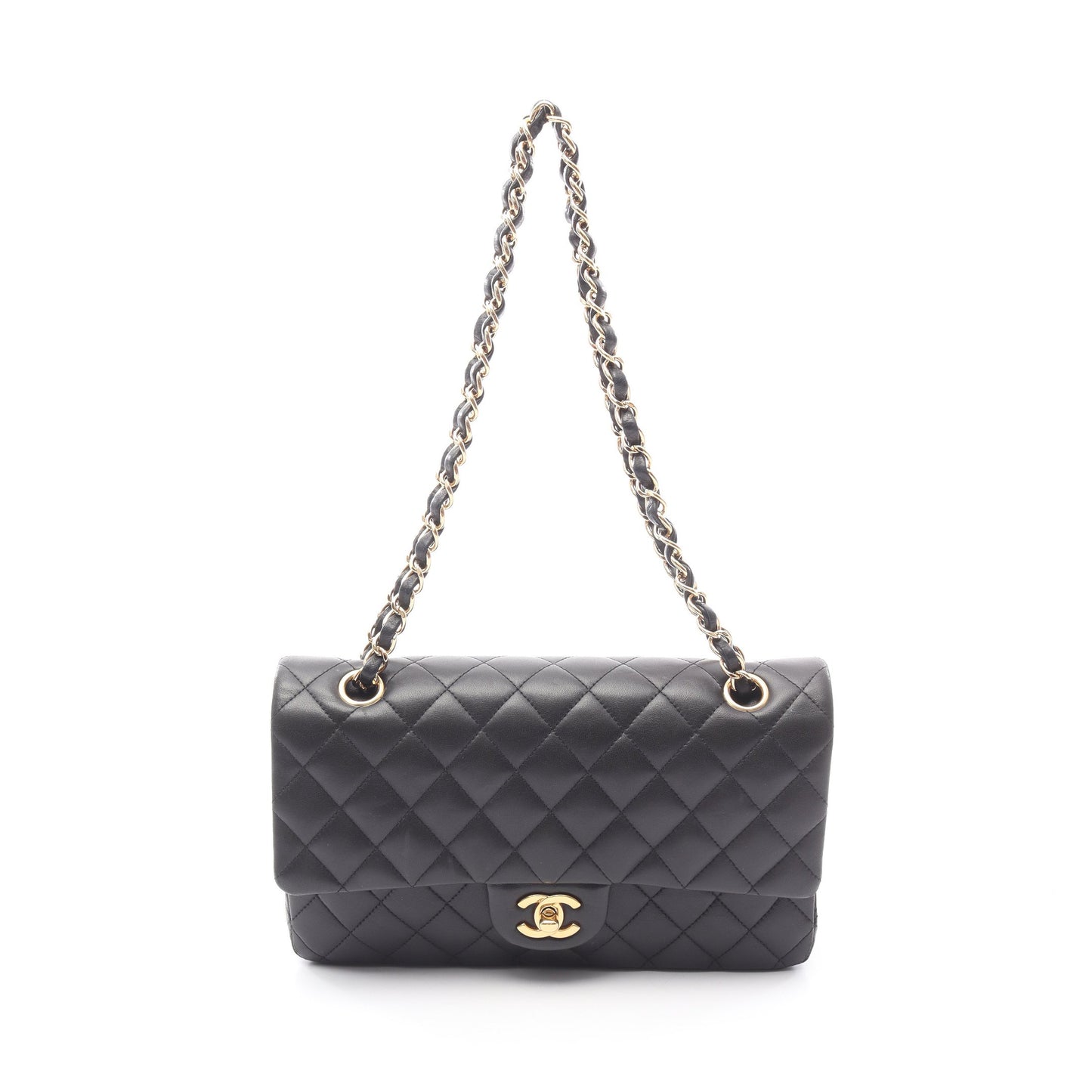 マトラッセ ダブルフラップ Wチェーンショルダーバッグ ラムスキン ブラック ゴールド金具 シャネル バッグ CHANEL