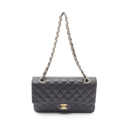 マトラッセ ダブルフラップ Wチェーンショルダーバッグ ラムスキン ブラック ゴールド金具 シャネル バッグ CHANEL