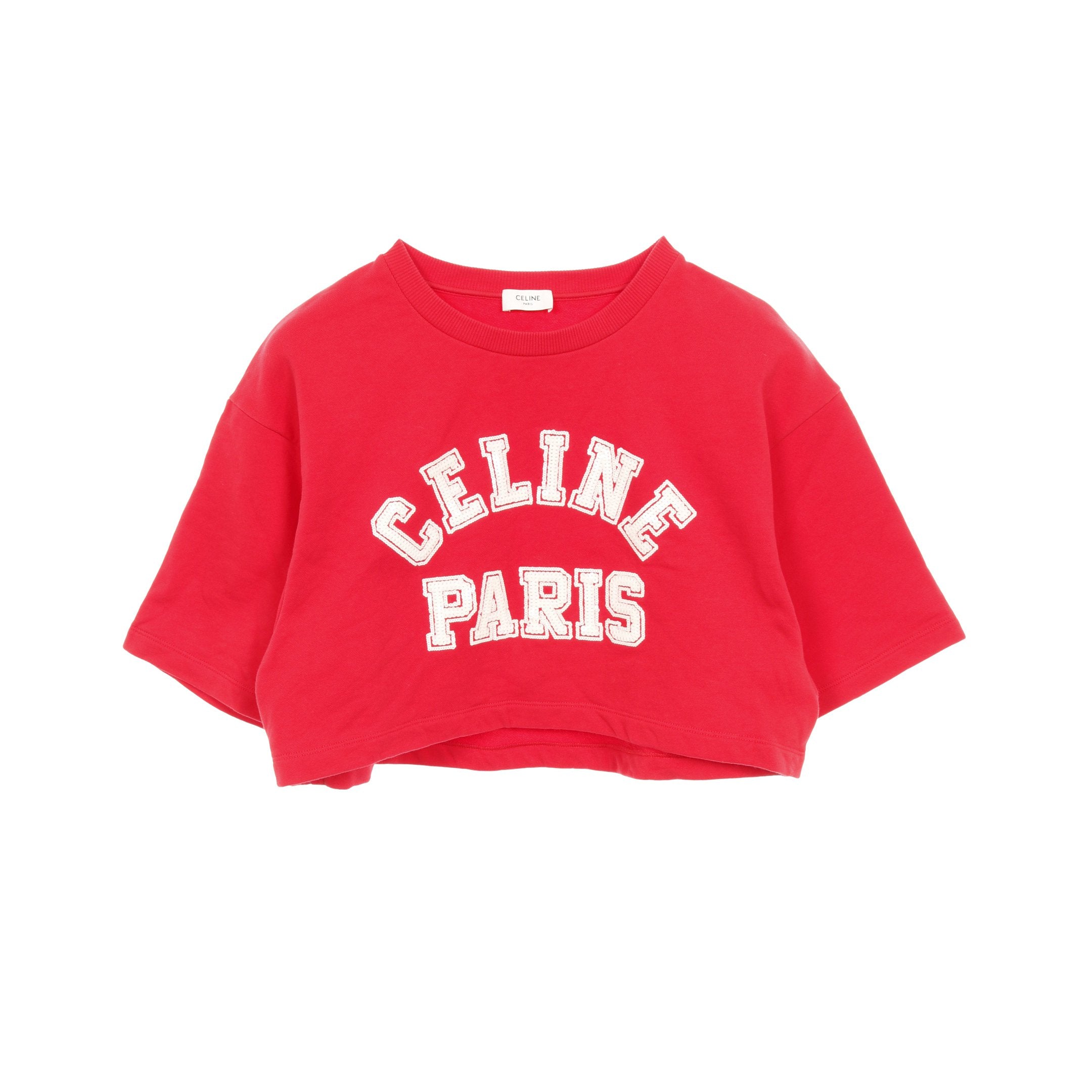 クロップド Tシャツ クルーネック 半袖 ロゴ コットン レッド