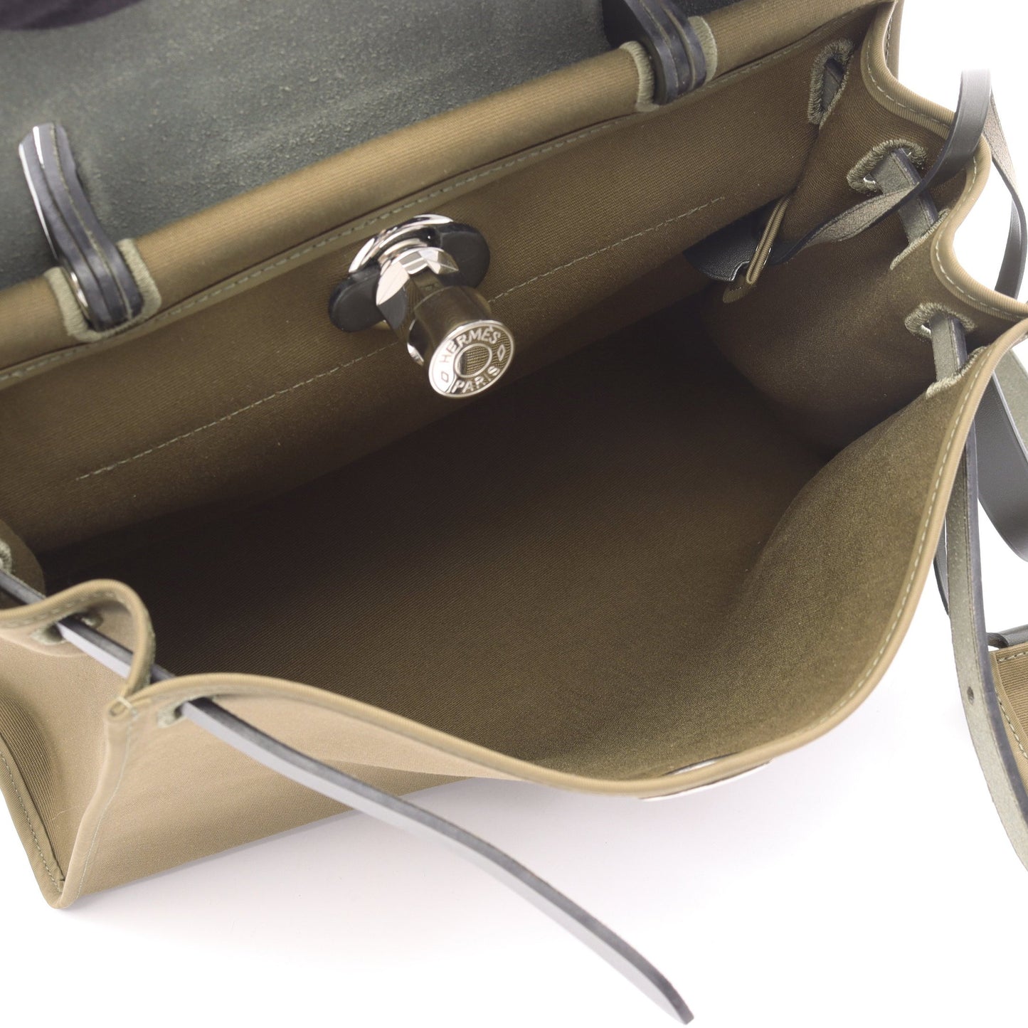 エールバッグジップPM ハンドバッグ ヴァッシュハンター トワルオフィシエ カーキグリーン ブラック シルバー金具 2WAY Y刻印 エルメス バッグ HERMES
