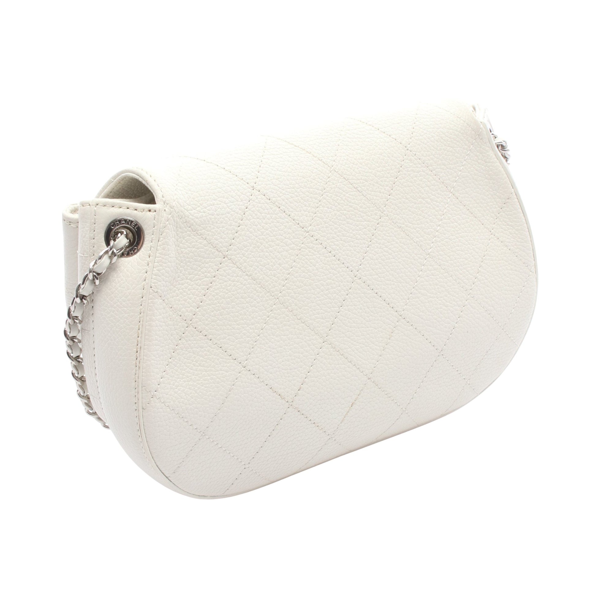チェーンショルダーバッグ キャビアスキン オフホワイト シルバー金具 シャネル バッグ CHANEL