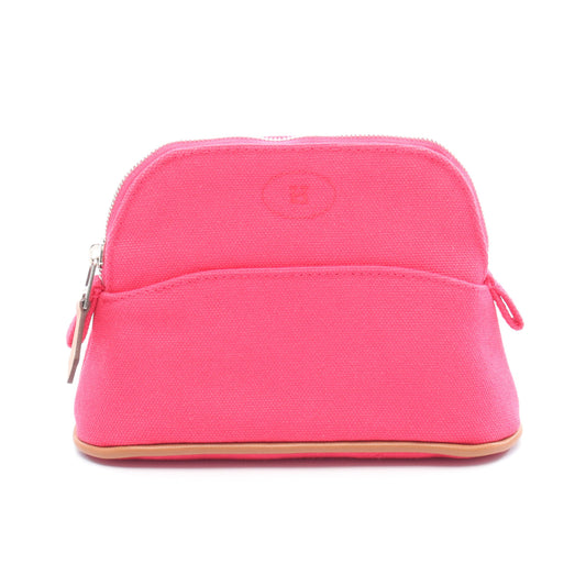 ボリードポーチ15 ミニミニ ハイビスカス コスメポーチ キャンバス レザー ピンク ブラウン シルバー金具 エルメス 財布・小物 HERMES