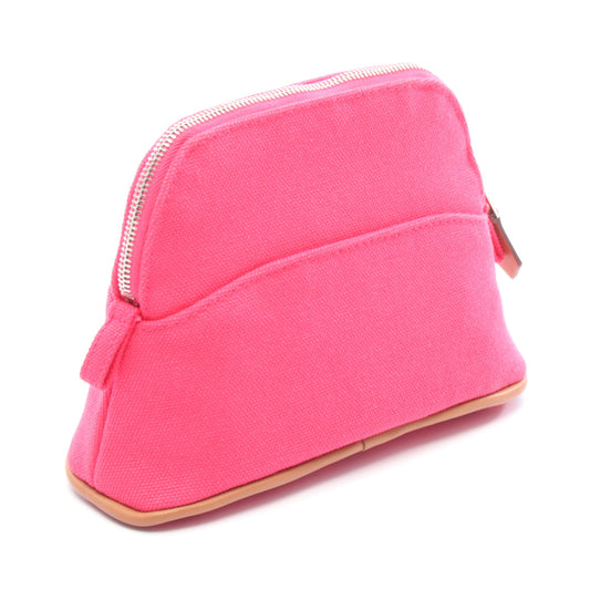 ボリードポーチ15 ミニミニ ハイビスカス コスメポーチ キャンバス レザー ピンク ブラウン シルバー金具 エルメス 財布・小物 HERMES