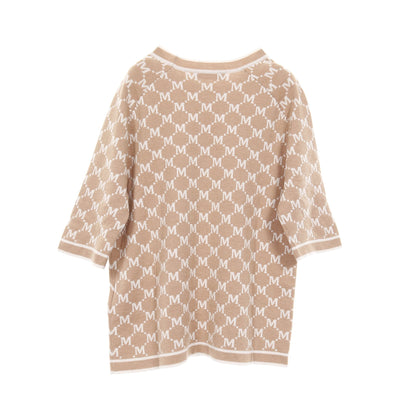 PORTICI ニット クルーネック 半袖 総柄 ウール ベージュ エスマックスマーラ トップス S Max Mara
