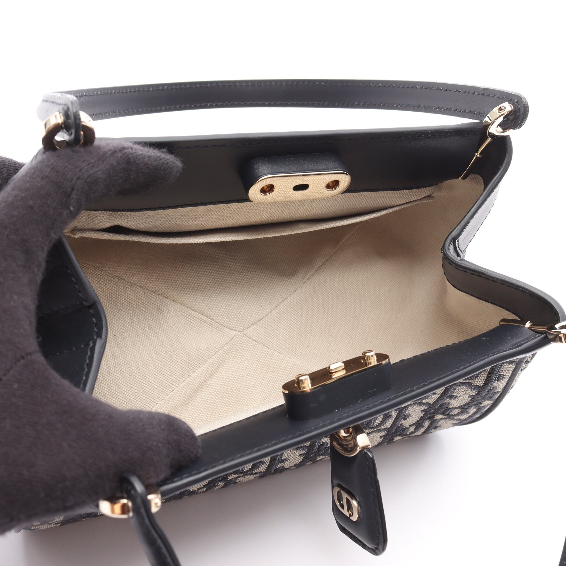 オブリーク キー Key ハンドバッグ キャンバス レザー ネイビー ベージュ クリスチャンディオール バッグ Christian Dior