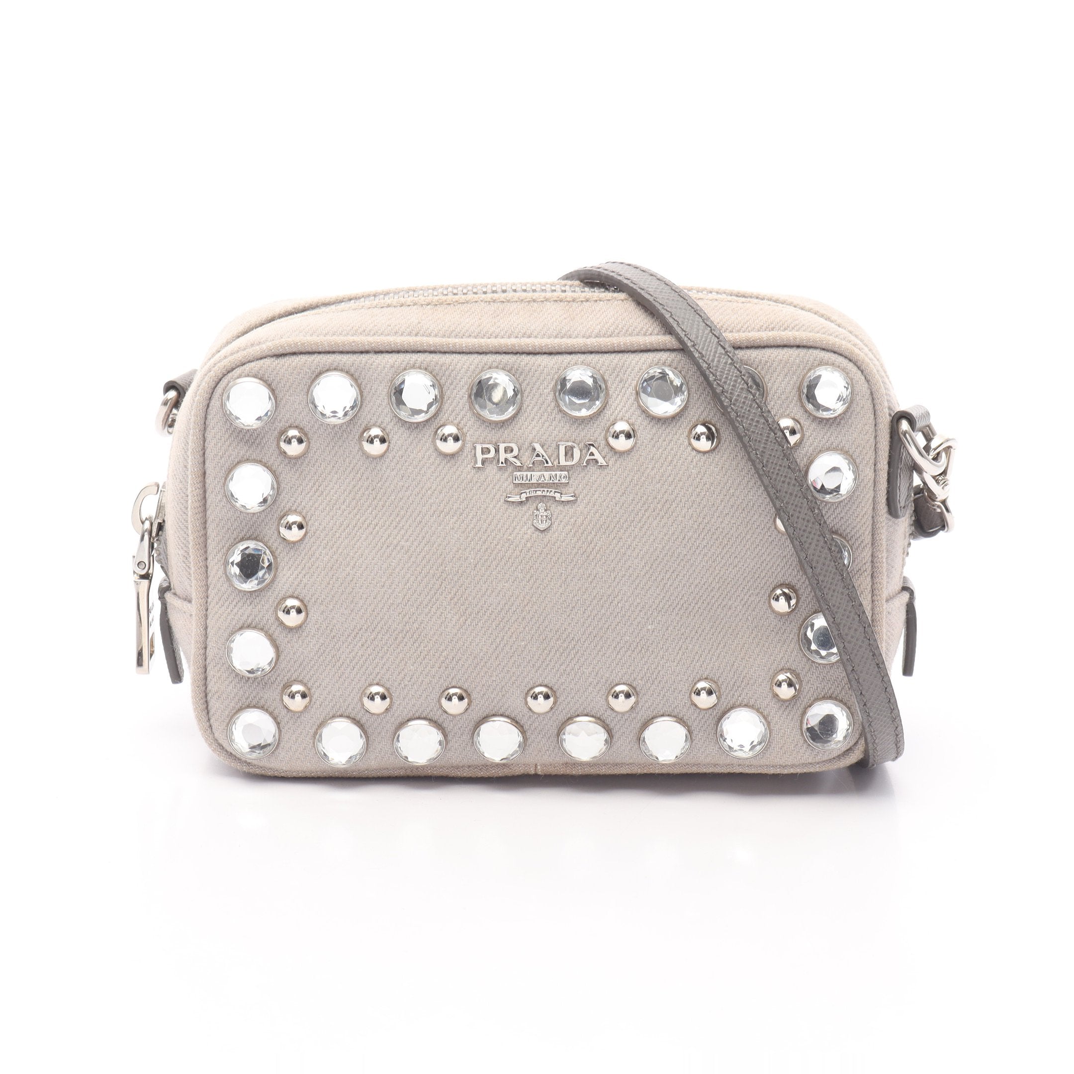 PRADA ショルダーバッグ グレー キャンバス PRADA プラダ スポーツ ショルダーバッグ キャンバス レザー