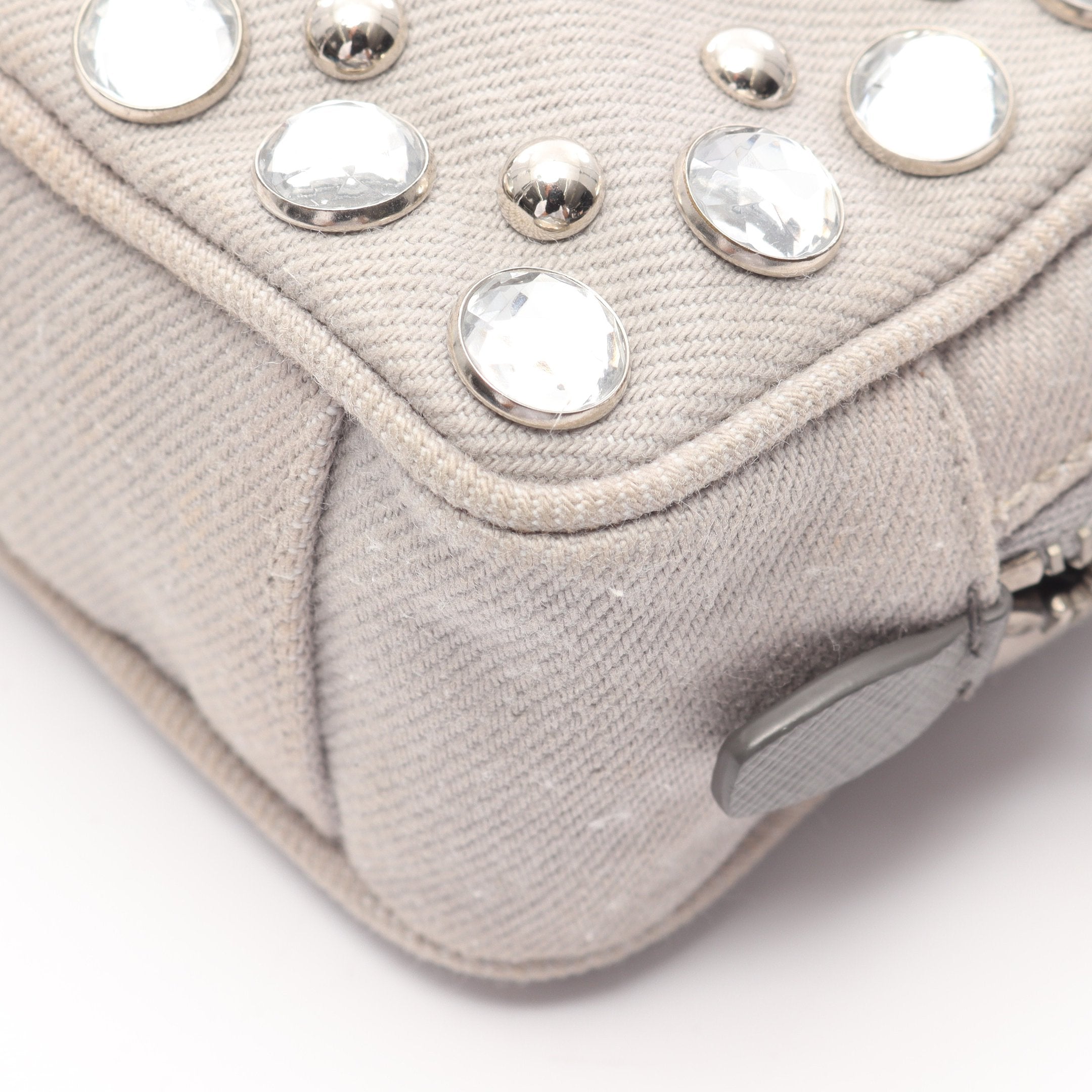 PRADA ショルダーバッグ グレー キャンバス ショルダーバッグ キャンバス サフィアーノレザー グレー