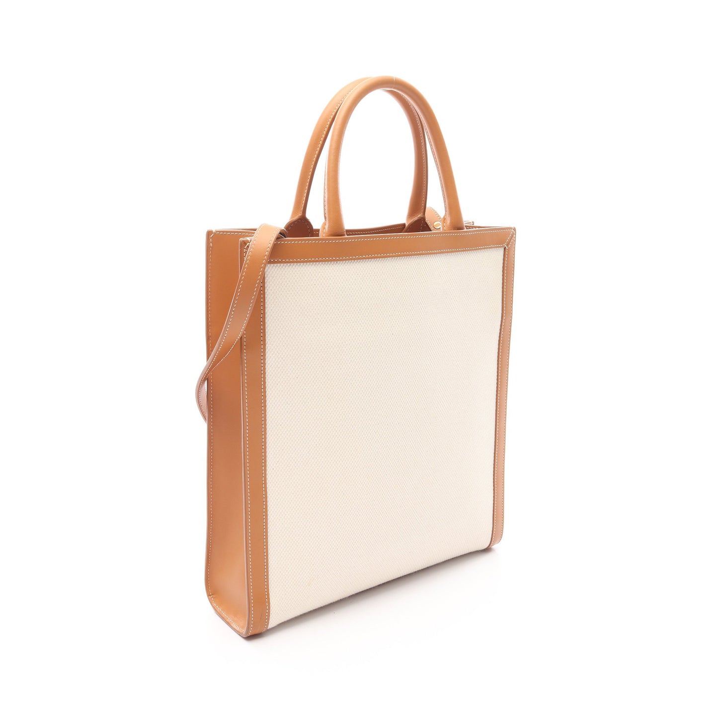スモール バーティカル カバ ハンドバッグ トートバッグ キャンバス レザー オフホワイト ライトブラウン 2WAY セリーヌ バッグ CELINE