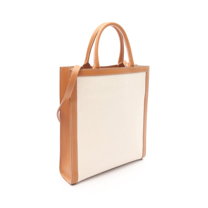 スモール バーティカル カバ ハンドバッグ トートバッグ キャンバス レザー オフホワイト ライトブラウン 2WAY セリーヌ バッグ CELINE