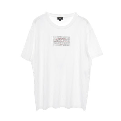 モンテカルロ Tシャツ クルーネック 半袖 コットン ホワイト ラインストーン シャネル トップス CHANEL