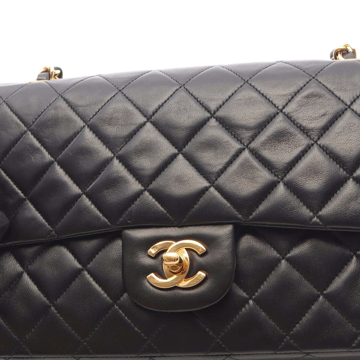 マトラッセ Wフラップ Wチェーンショルダーバッグ ラムスキン ブラック ゴールド金具 シャネル バッグ CHANEL