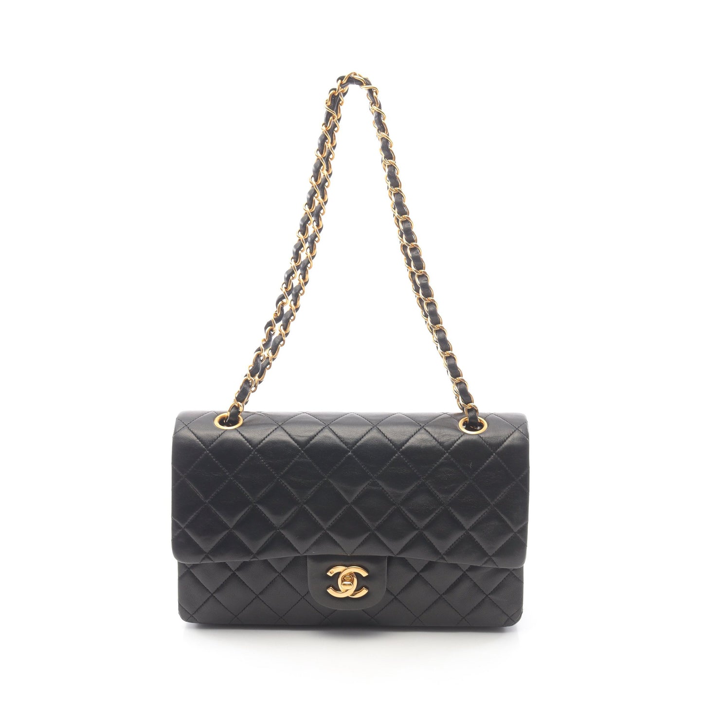 マトラッセ Wフラップ Wチェーンショルダーバッグ ラムスキン ブラック ゴールド金具 シャネル バッグ CHANEL