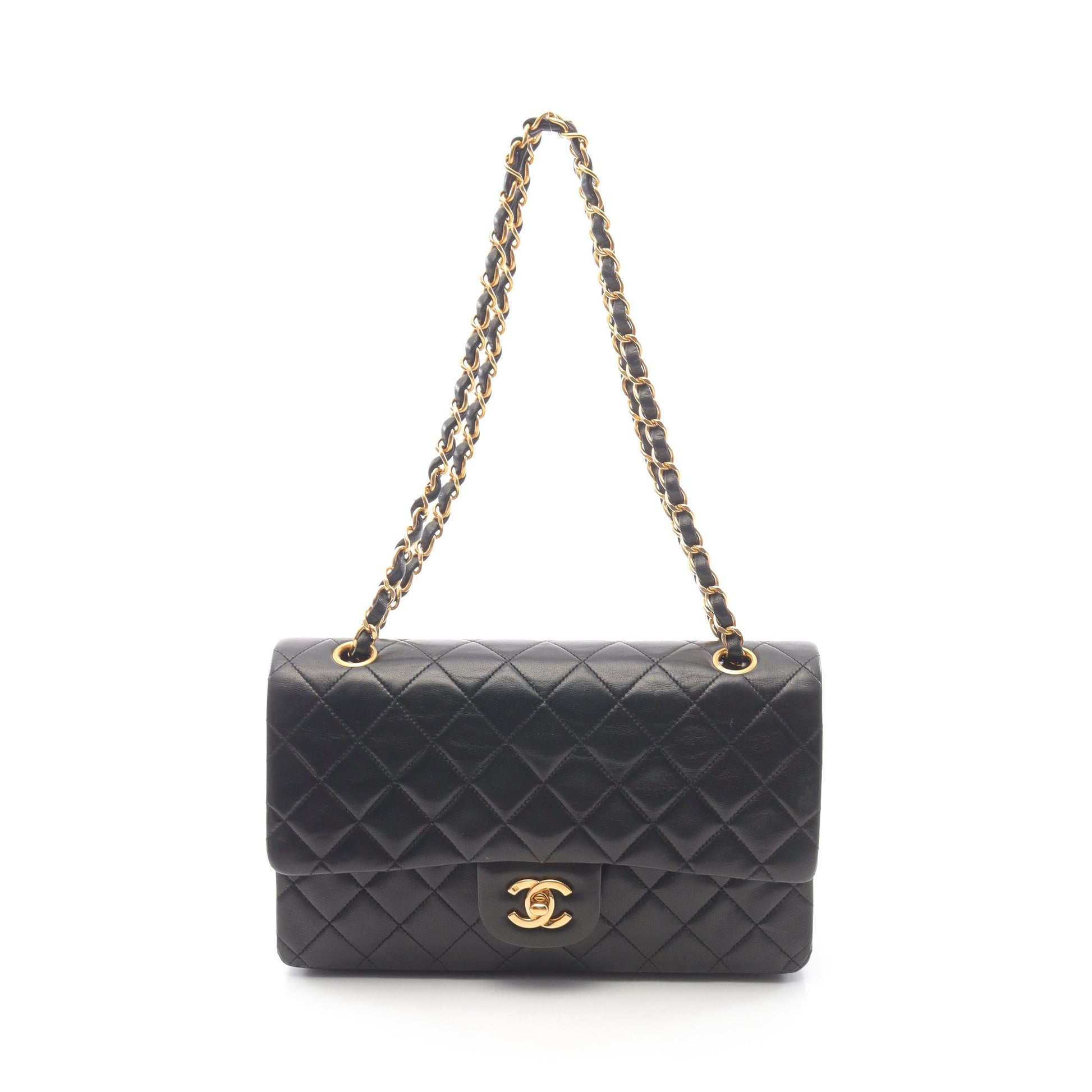 マトラッセ Wフラップ Wチェーンショルダーバッグ ラムスキン ブラック ゴールド金具 シャネル バッグ CHANEL