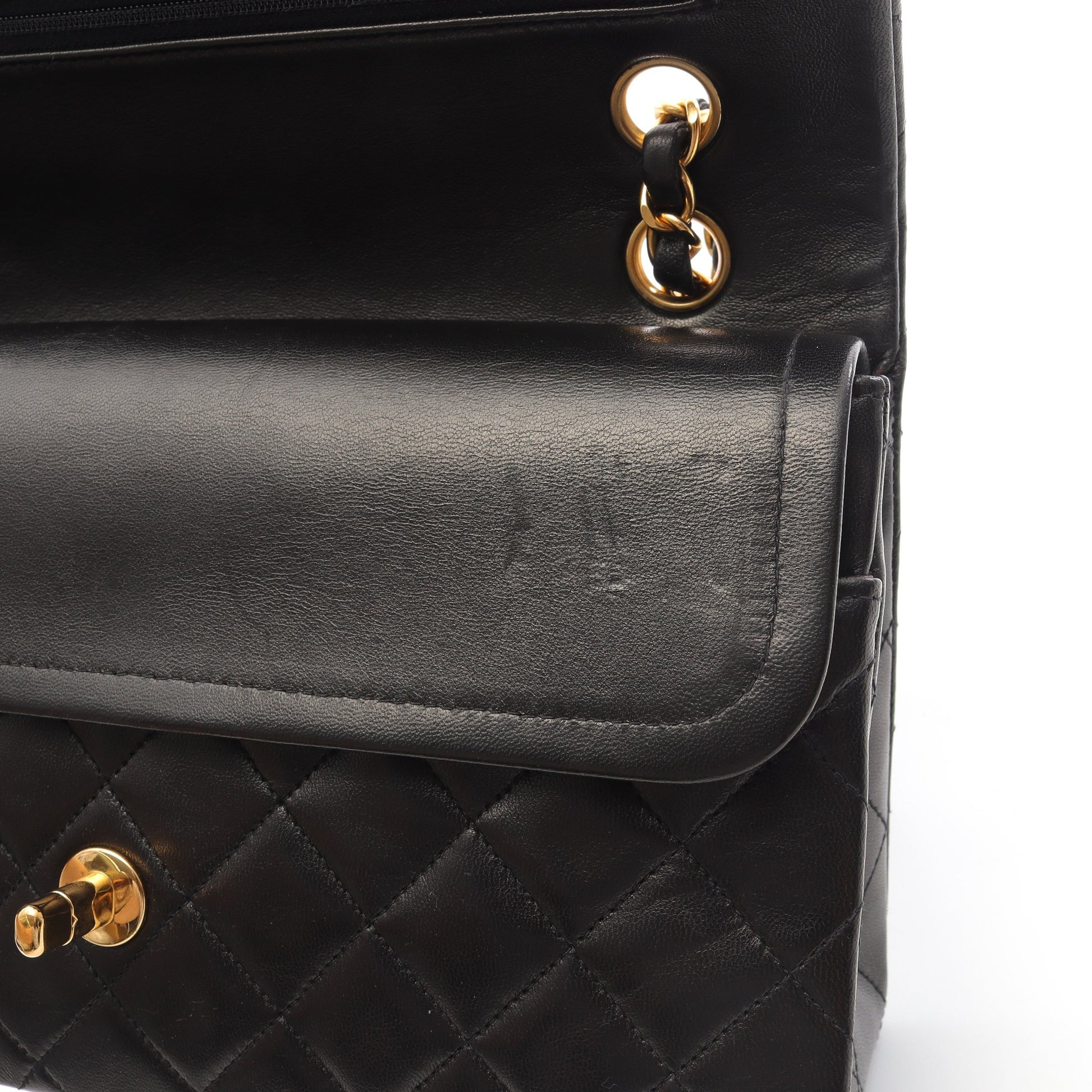 マトラッセ Wフラップ Wチェーンショルダーバッグ ラムスキン ブラック ゴールド金具 シャネル バッグ CHANEL