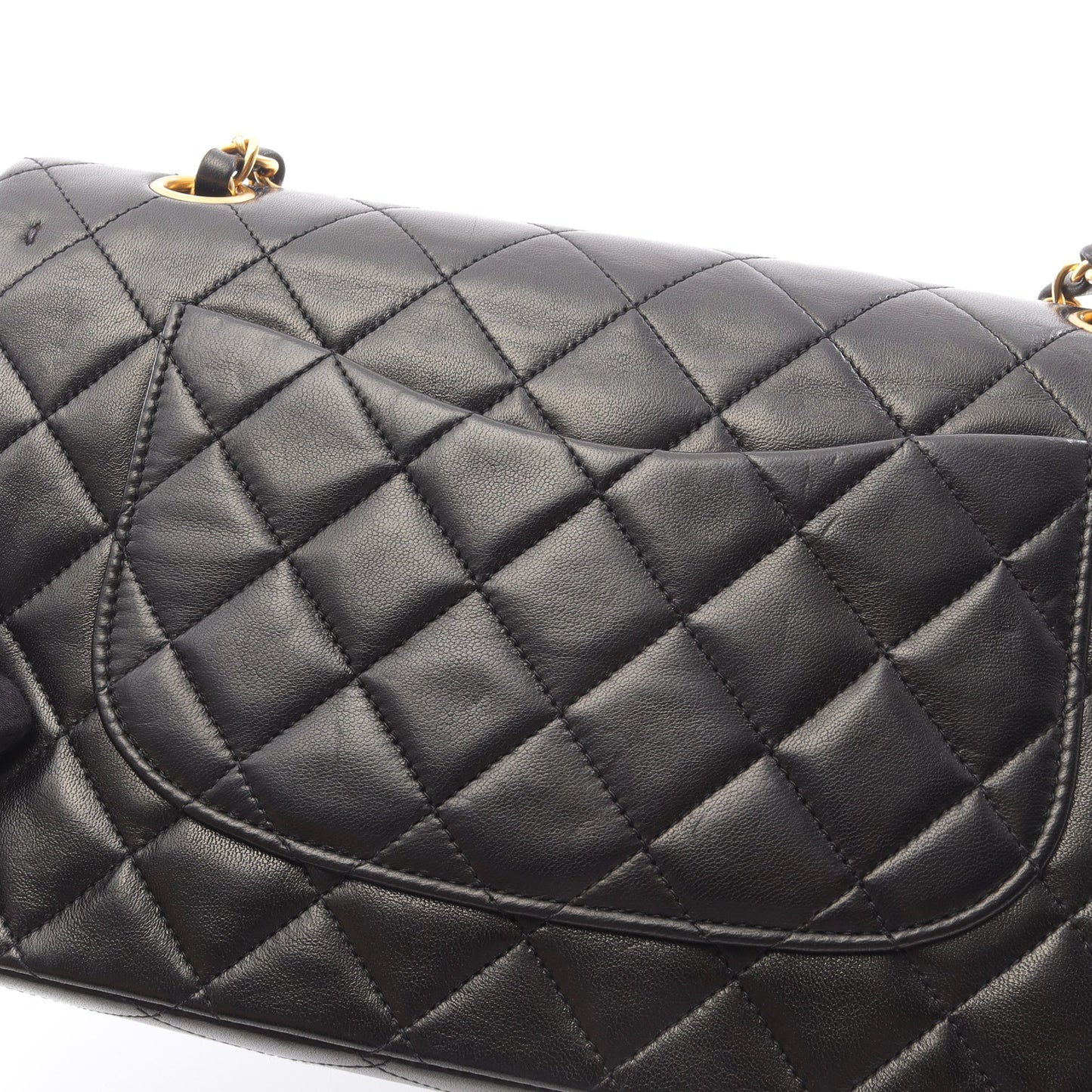 マトラッセ Wフラップ Wチェーンショルダーバッグ ラムスキン ブラック ゴールド金具 シャネル バッグ CHANEL