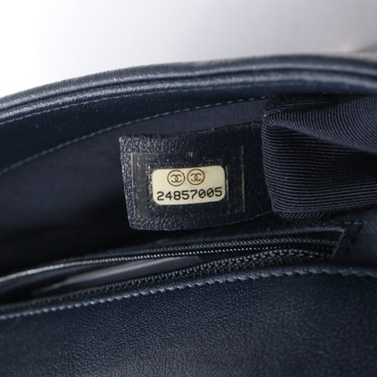 シェブロン Vステッチ Wフラップ チェーンショルダーバッグ レザー ネイビー ゴールド金具 シャネル バッグ CHANEL