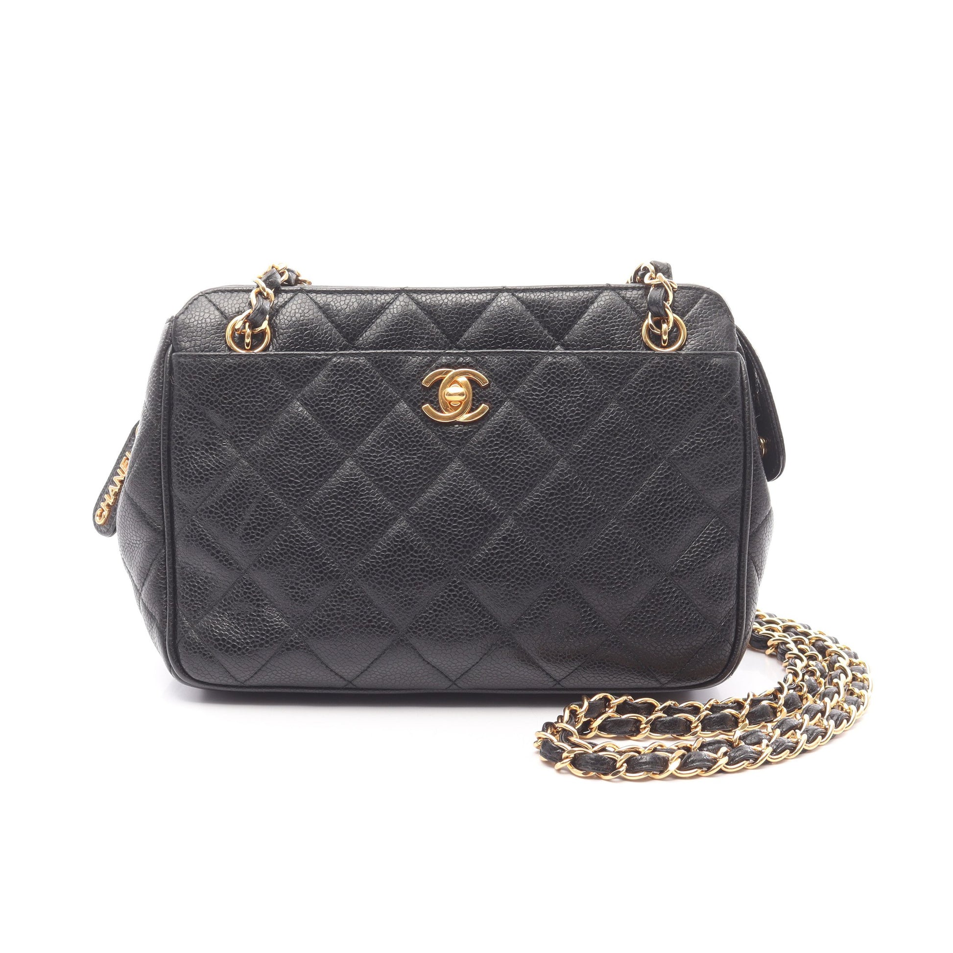 マトラッセ チェーンショルダーバッグ キャビアスキン ブラック ゴールド金具 シャネル バッグ CHANEL