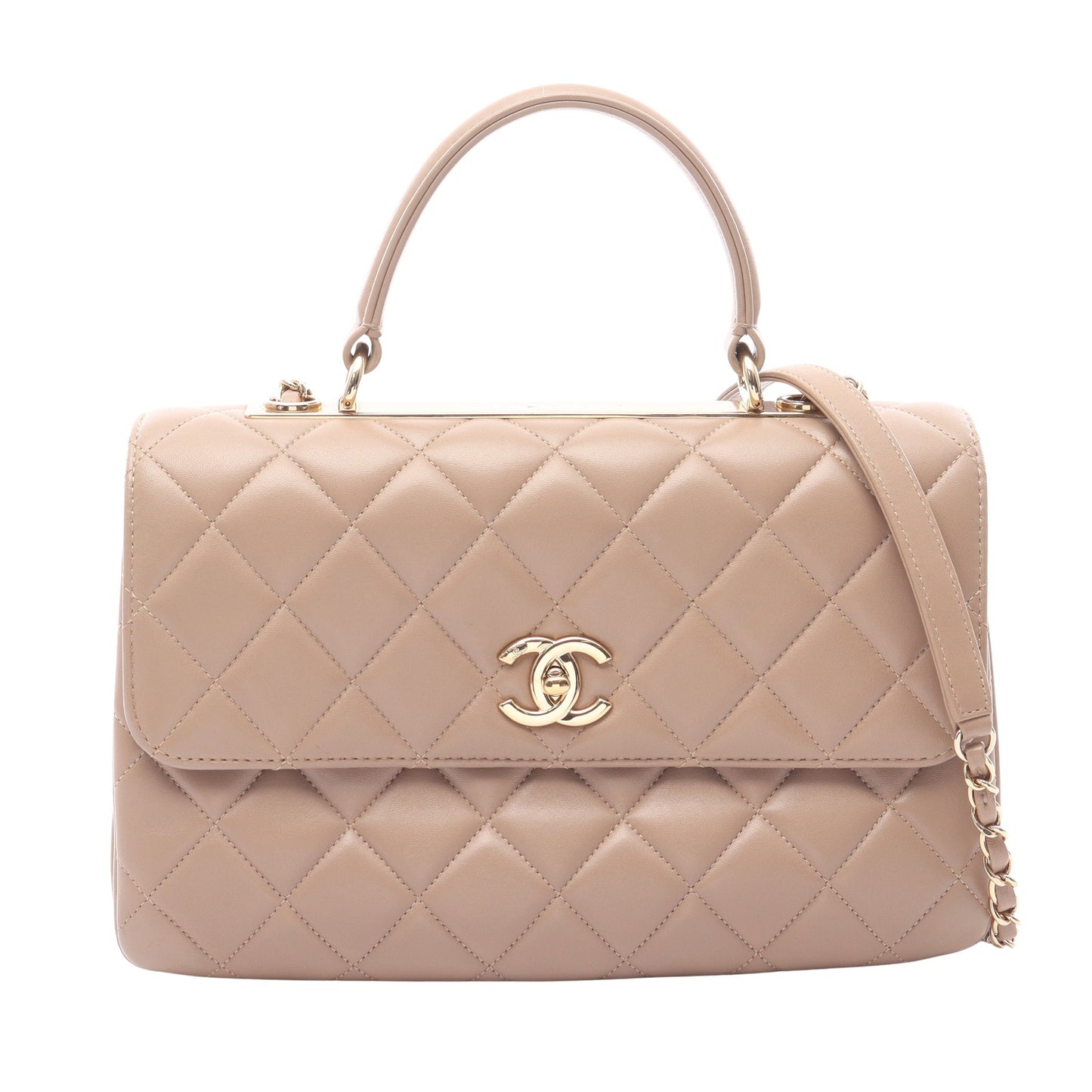トレンディCC トップハンドル ハンドバッグ ラムスキン グレーベージュ ゴールド金具 2WAY シャネル バッグ CHANEL