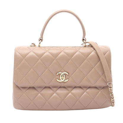 トレンディCC トップハンドル ハンドバッグ ラムスキン グレーベージュ ゴールド金具 2WAY シャネル バッグ CHANEL