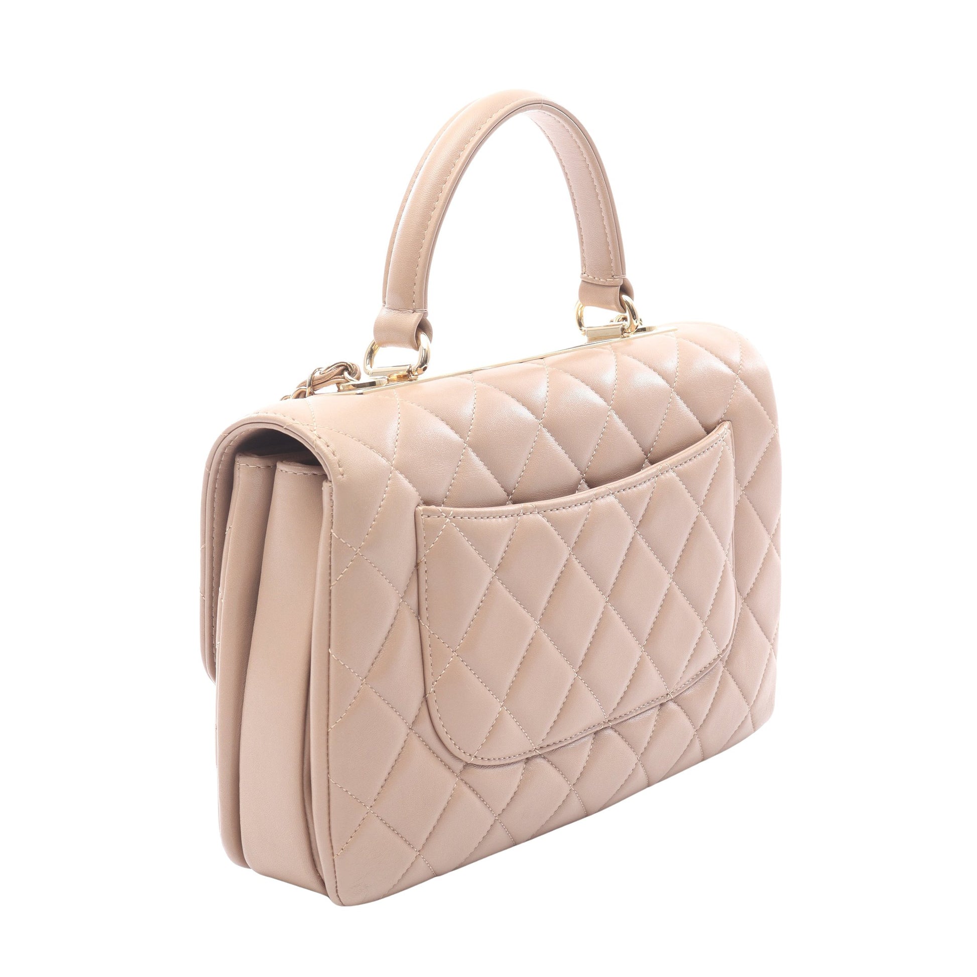 トレンディCC トップハンドル ハンドバッグ ラムスキン グレーベージュ ゴールド金具 2WAY シャネル バッグ CHANEL