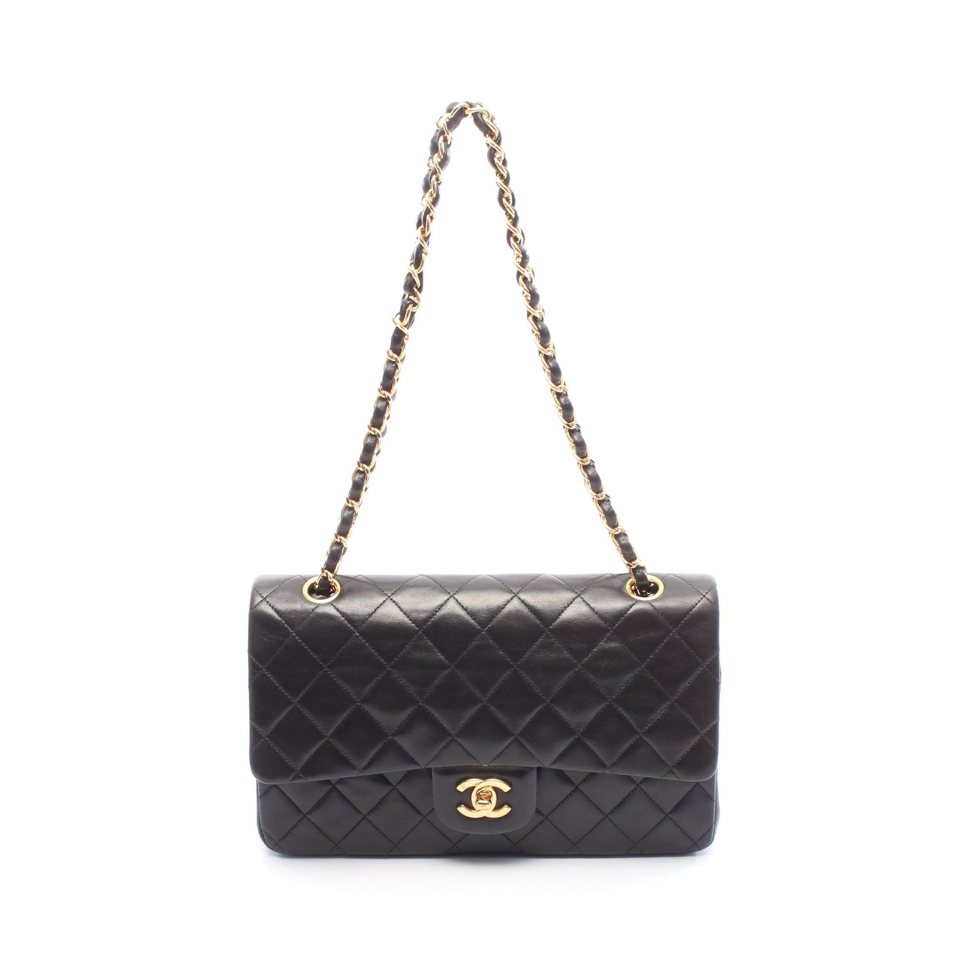 マトラッセ Wフラップ Wチェーンショルダーバッグ ラムスキン ブラック ゴールド金具 シャネル バッグ CHANEL