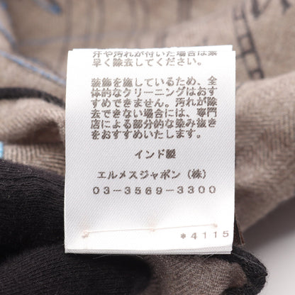 カレジェアン プレシュー カレ140 DIES ET HORE スカーフ ショール ビーズ刺繍 カシミヤ シルク グレーブラウン マルチカラー エルメス 財布・小物 HERMES