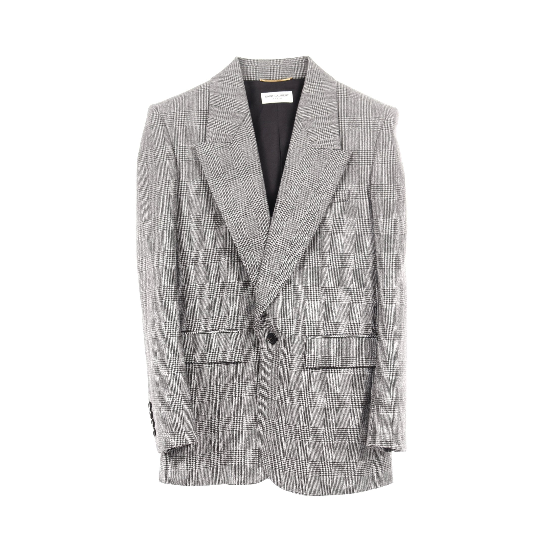 新品Saint Laurent（サンローラン）チェックジャケット XS テーラードジャケット グレンチェック ウール グレー ブラック サン