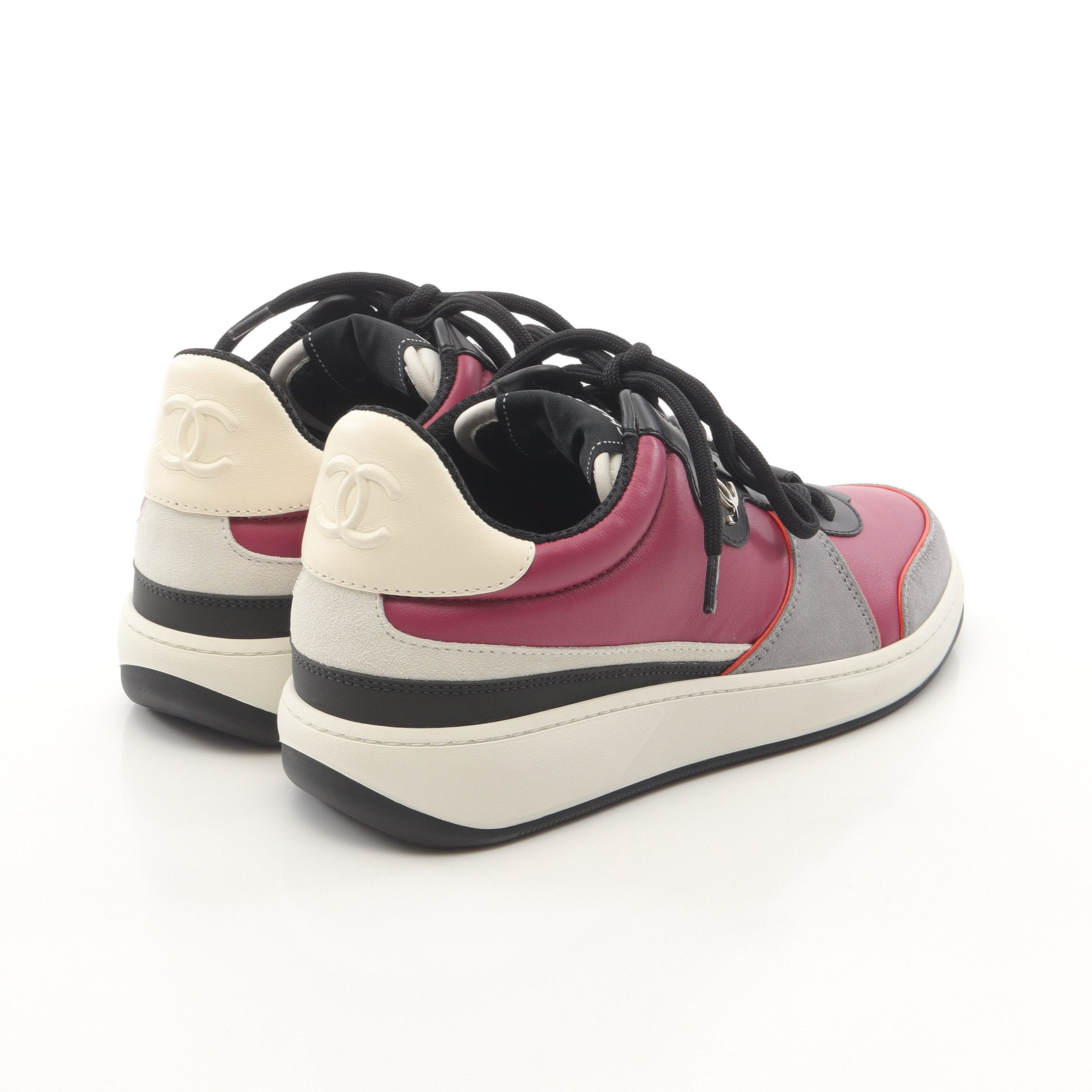 ココマーク スニーカー レザー ファブリック ブラック ピンクパープル